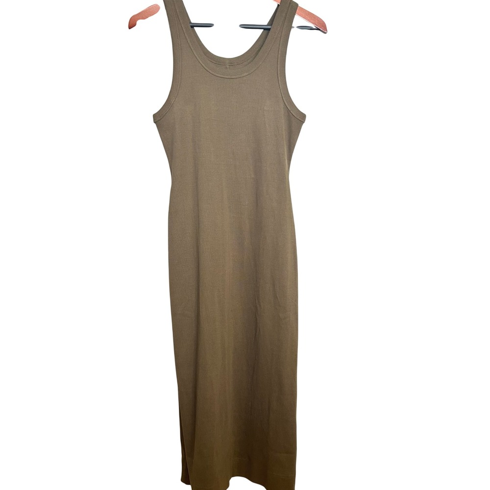 Everlane Organic Cotton Weekend Rib Tank Dress Olive Green Midi Medium